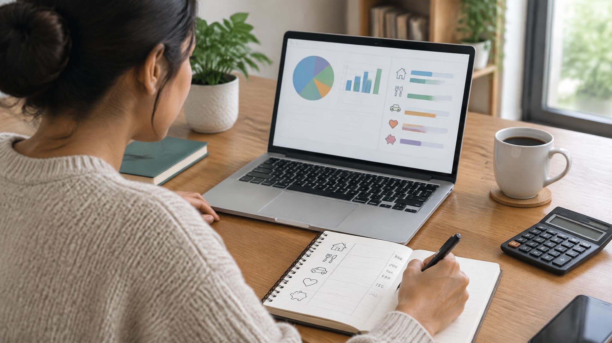 person planning budget on laptop