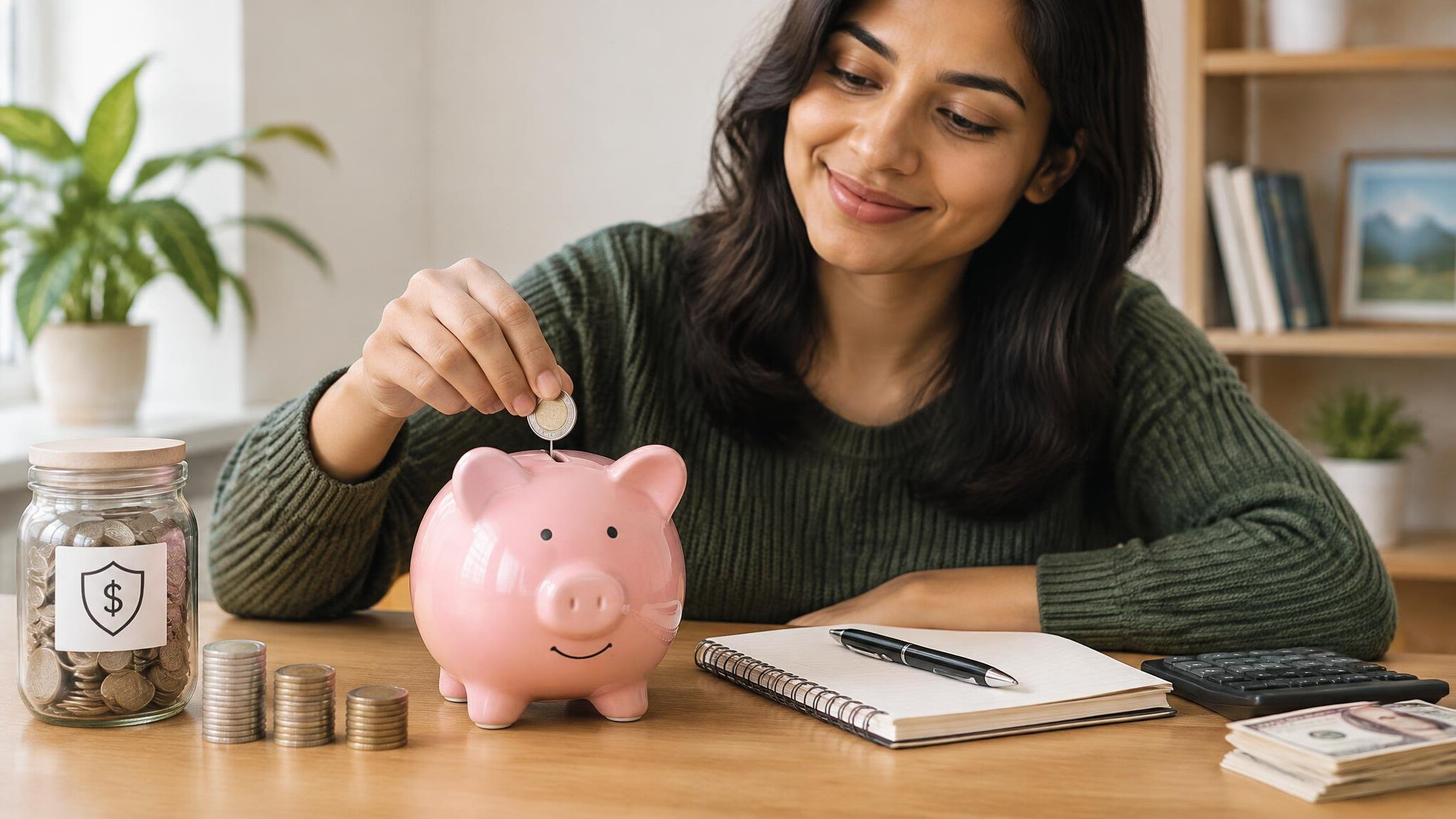 person saving money in piggy bank