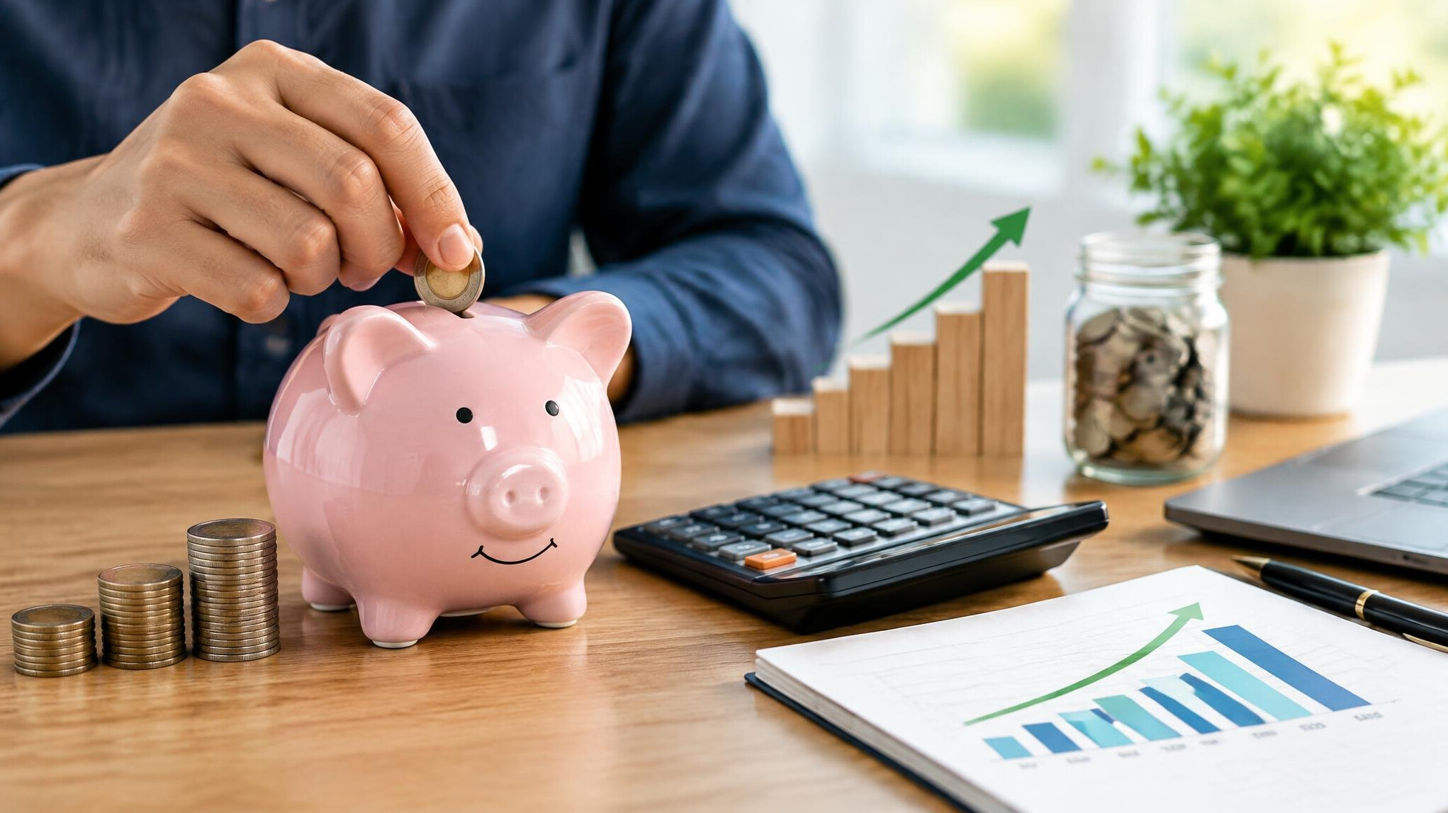 person saving money in piggy bank