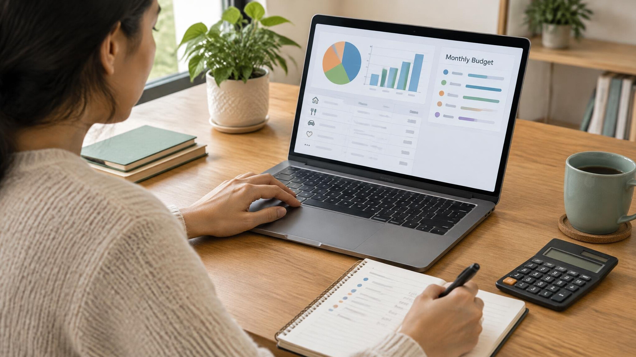 person planning budget on laptop