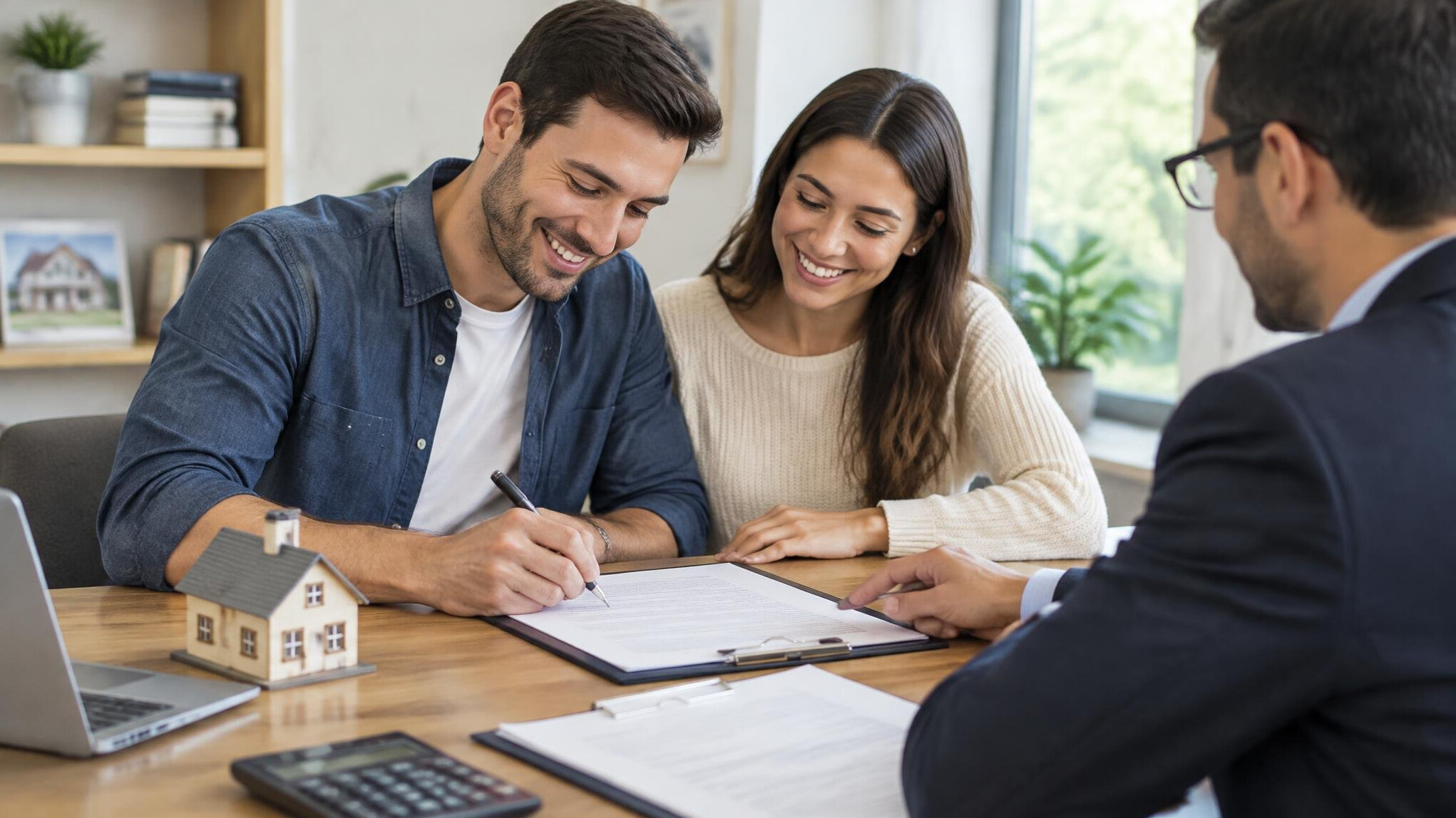 couple signing mortgage contract