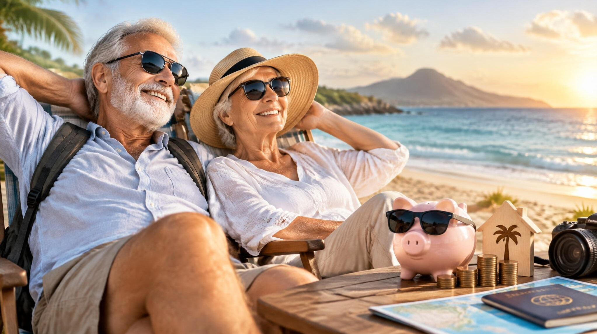 happy senior couple traveling